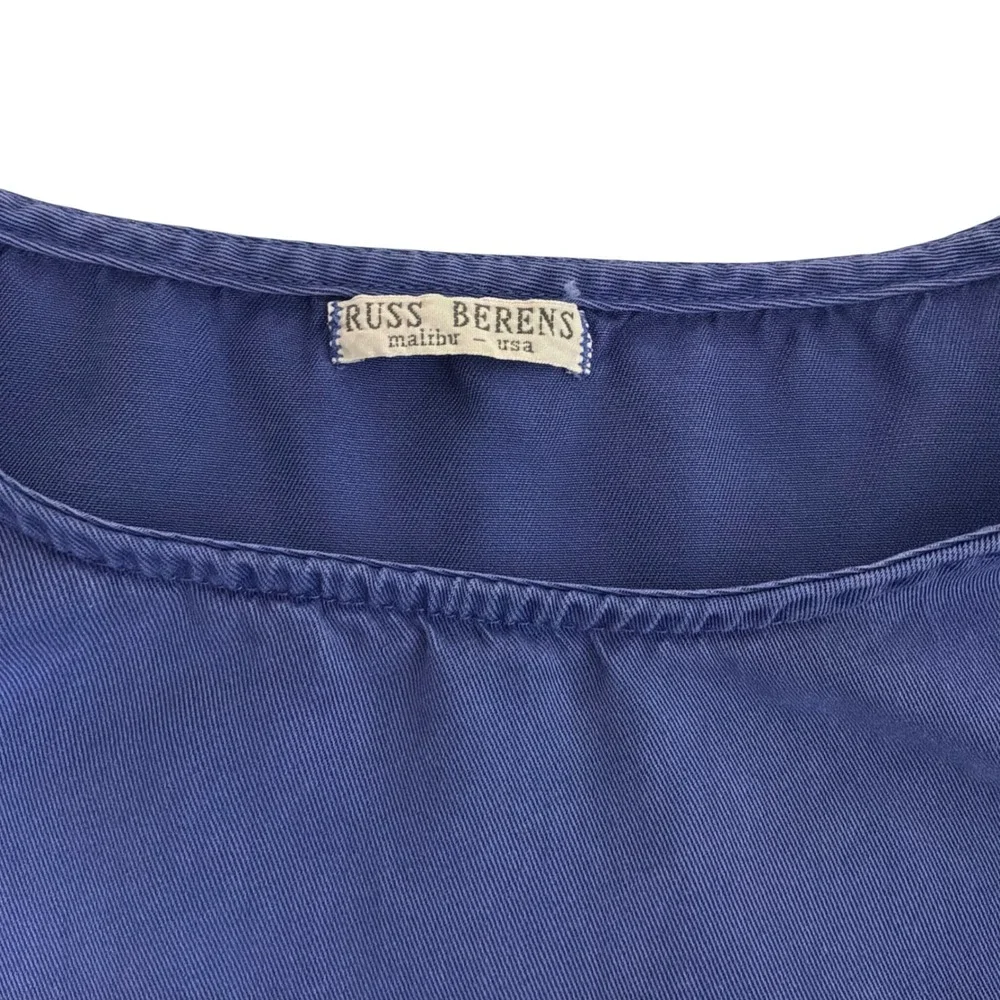 Russ Berens Malibu USA 2 Piece Set XS Blue Excellent Vintage Ruffle Tencel